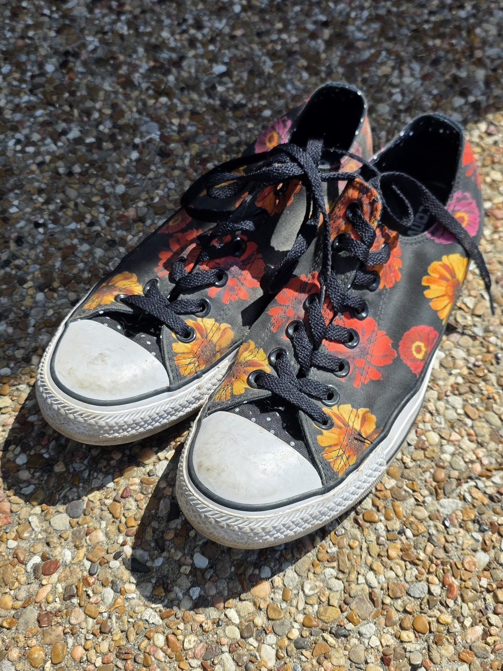 Converse Black Low-Top Sneakers with Orange & Red Floral Print